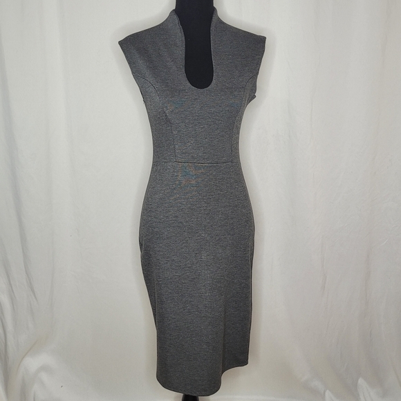 Rolla Coster Sleeveless Dip Neck Exposed Zipper Bodycon Dress in Gray - Size L - Picture 1 of 13